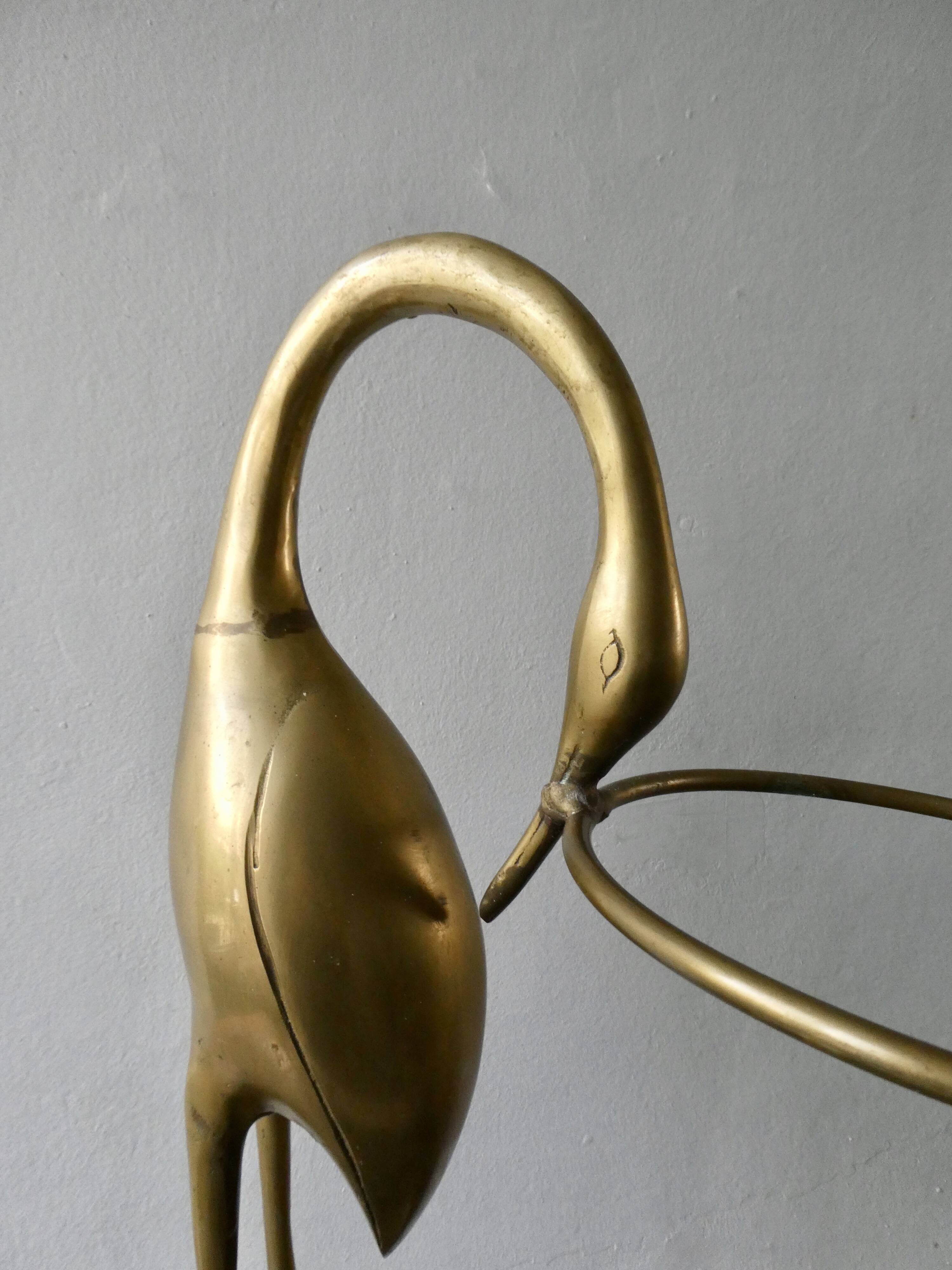 Stilt umbrella holder, brass heron, 70s