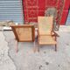 Pair of compass foot armchairs in solid mahogany and cannage 50s