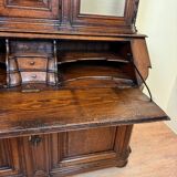 Monumental scriban buffet with clock from the 17th century, Liége region, in carved oak