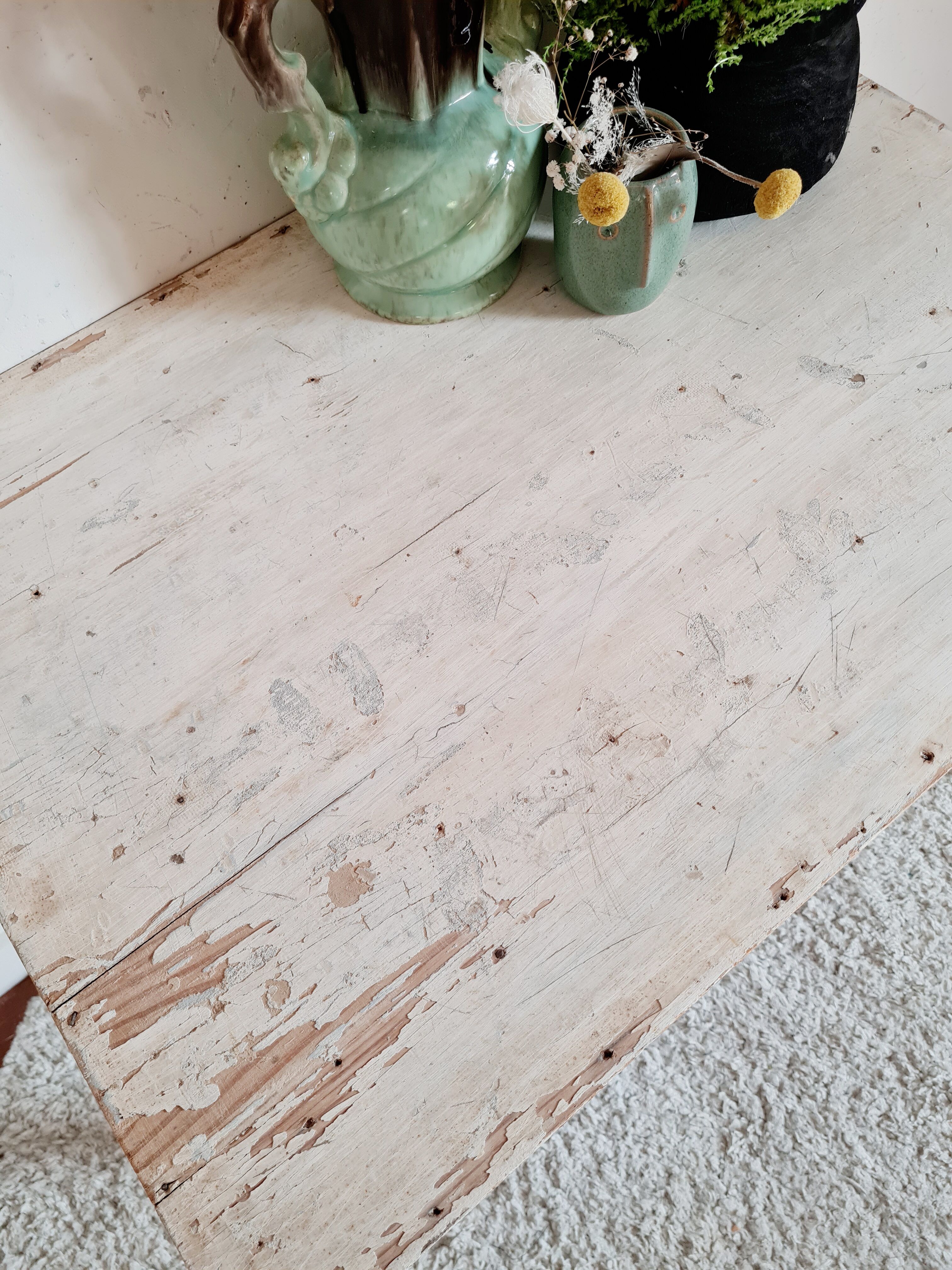 Skated white farm table