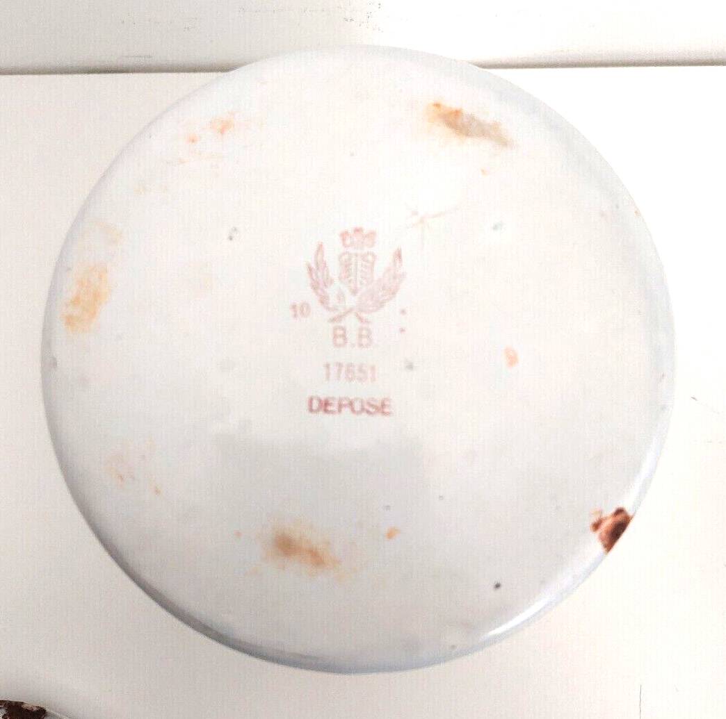 Old Spice Pot SUCRE in blue and white enamelled sheet metal with stripes + a garland of roses