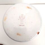 Old Spice Pot SUCRE in blue and white enamelled sheet metal with stripes + a garland of roses