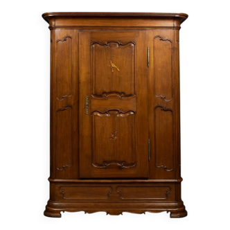 Antique bonnetière wardrobe in cherry wood and marquetry – Louis XIV style