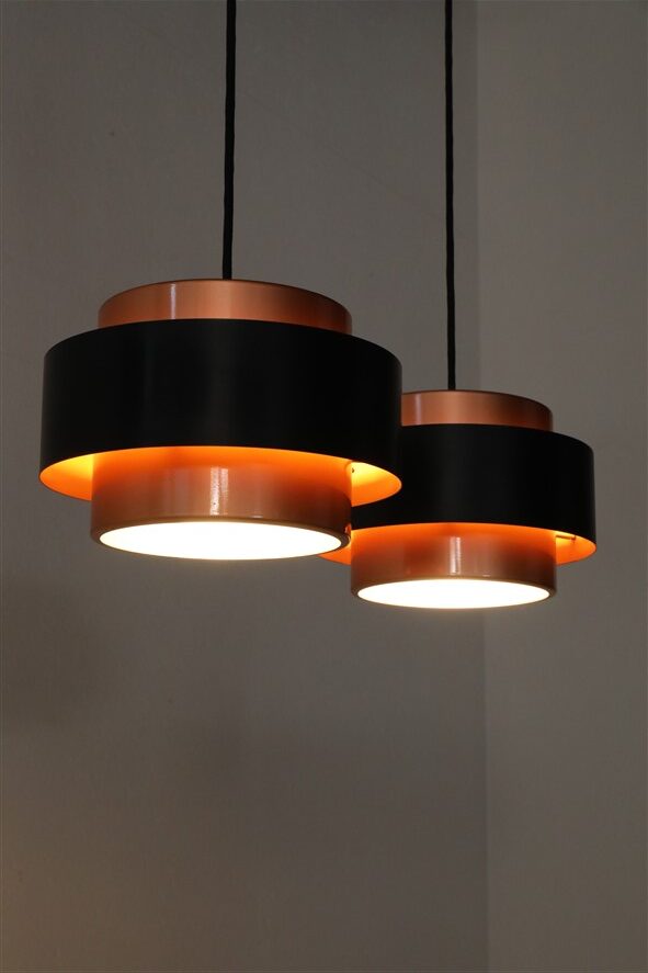 Set of 2 Fog & Mørup / Jo Hammerborg “Juno” pendant lamps / Mid-century Danish modern design / Copper / 1960s / 1970s