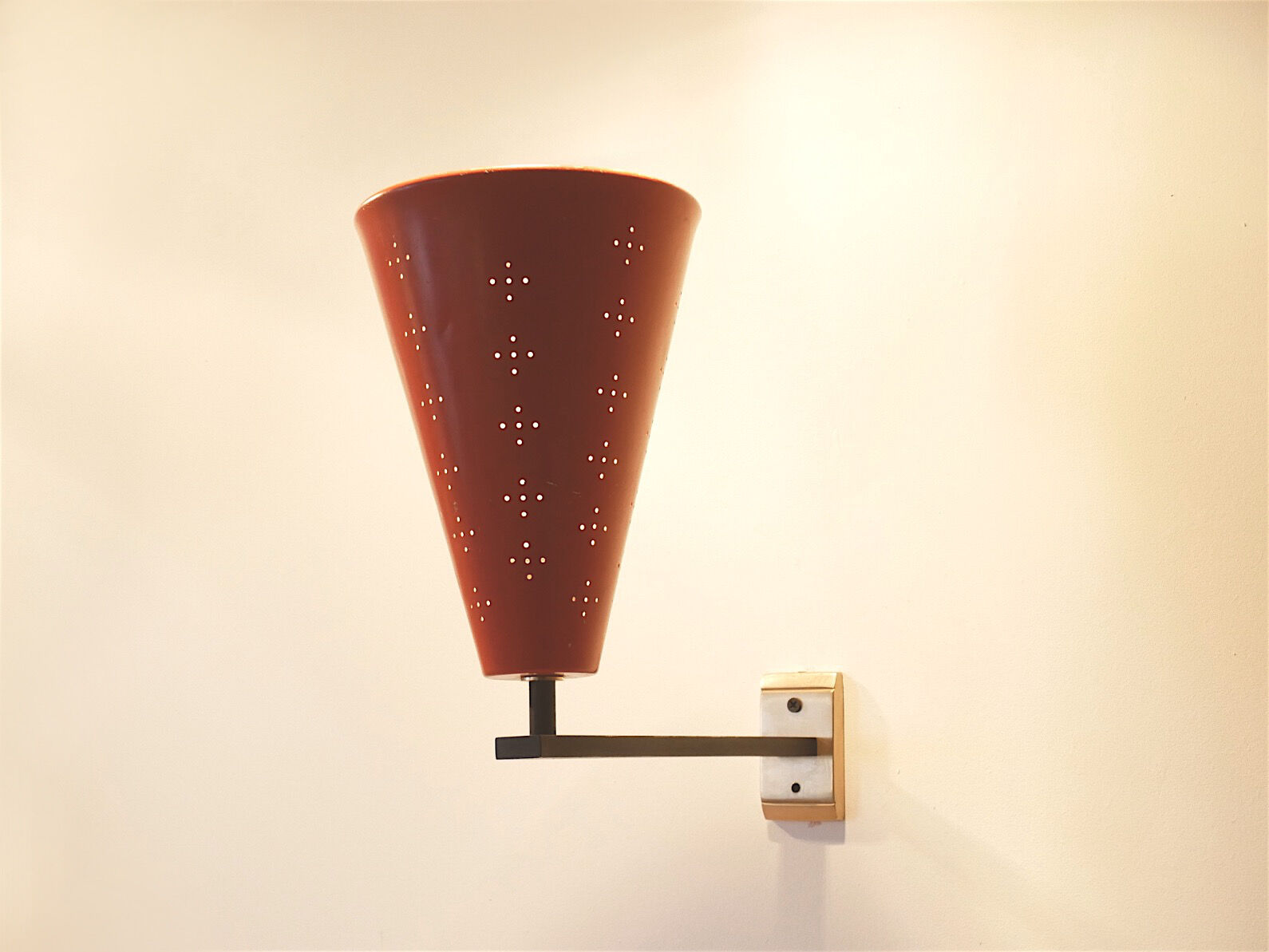 Wall light Italian modernist Metal perforated & brass, 1950 s