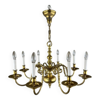 Lustre En Laiton Doré, Style Classique, XXe Siècle