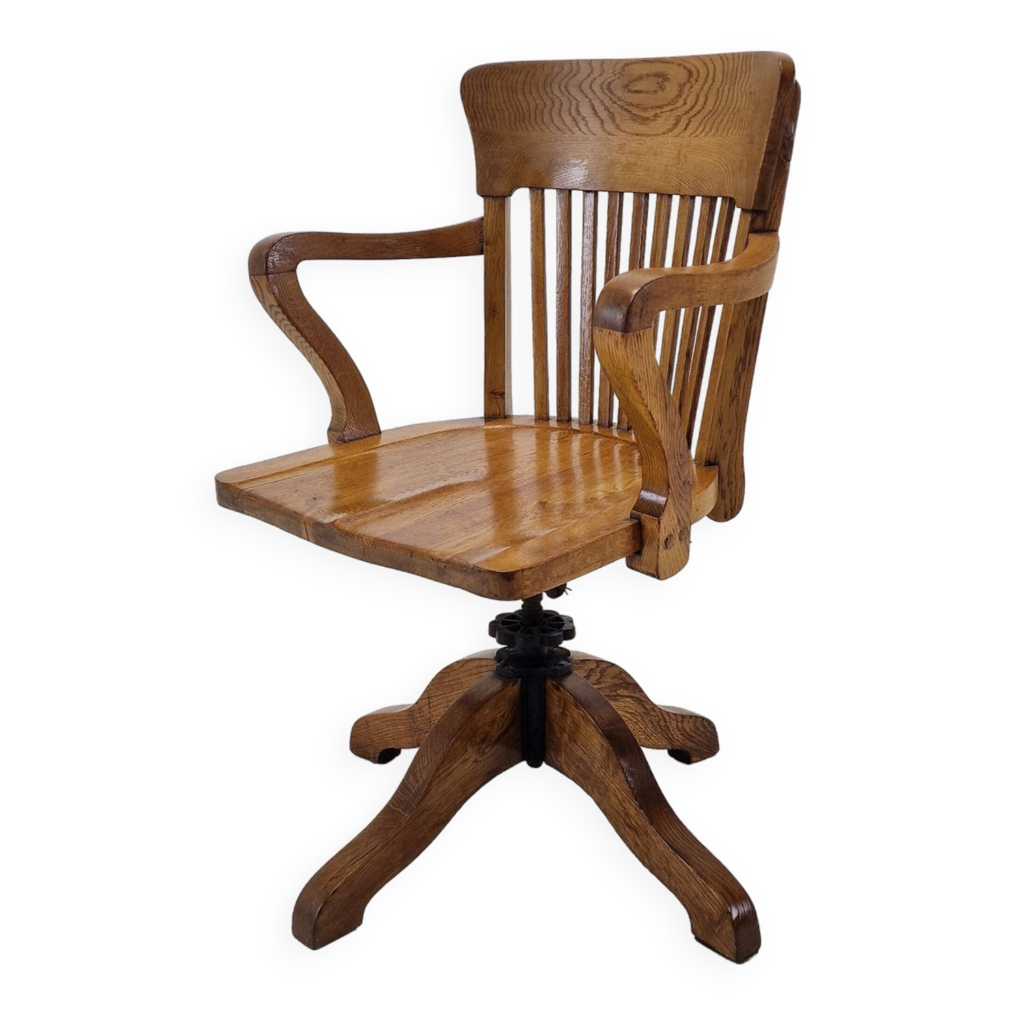 Industrial Oak Swivel Chair, 1900's