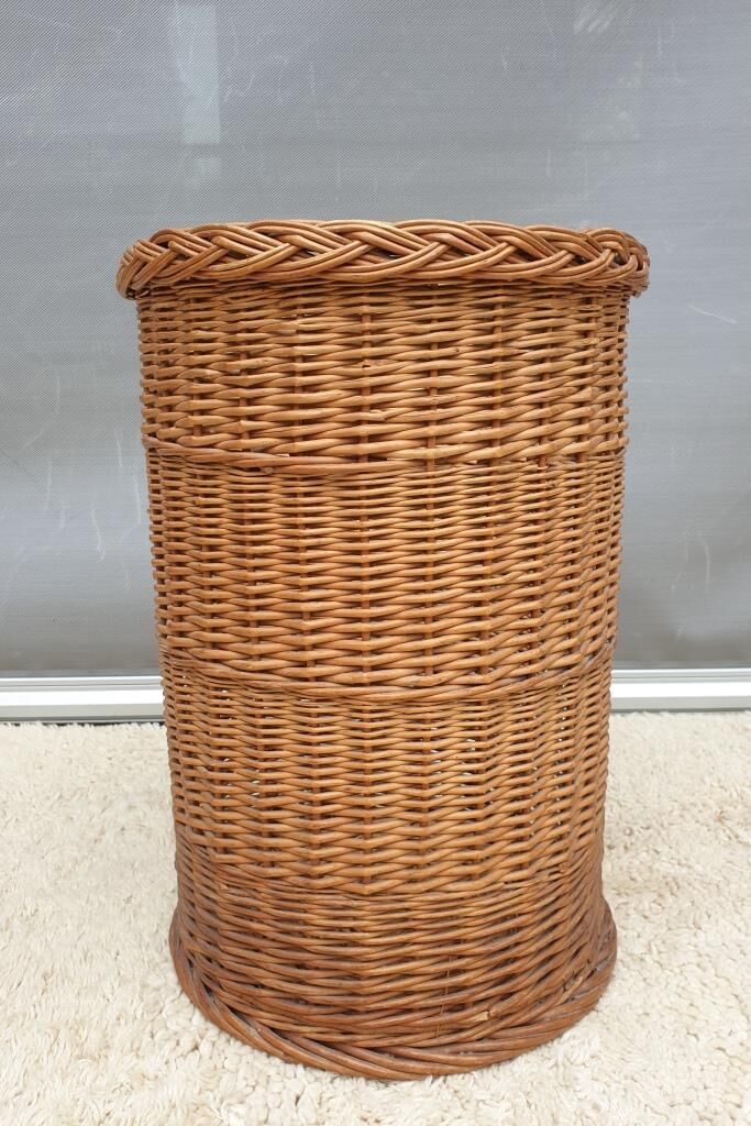 Vintage cylindrical rattan basket