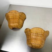 Pair of vintage woven rattan wall shades, Italy 1970s