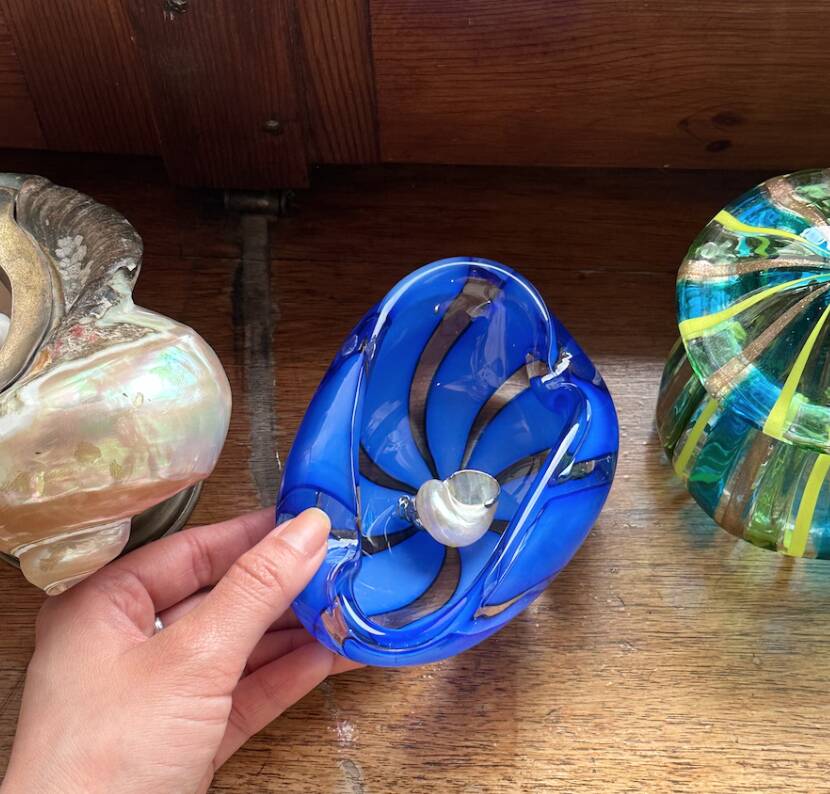 1970s Murano Swirl Blue Glass Bowl