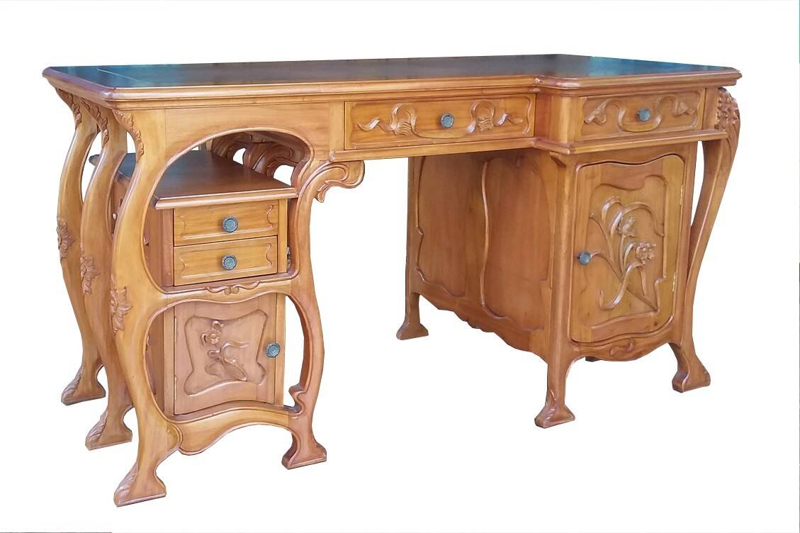 Art Nouveau style desk in solid mahogany