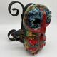 Owl Sculpture in Glazed Ceramic Dated 1991 on Wrought Iron Base