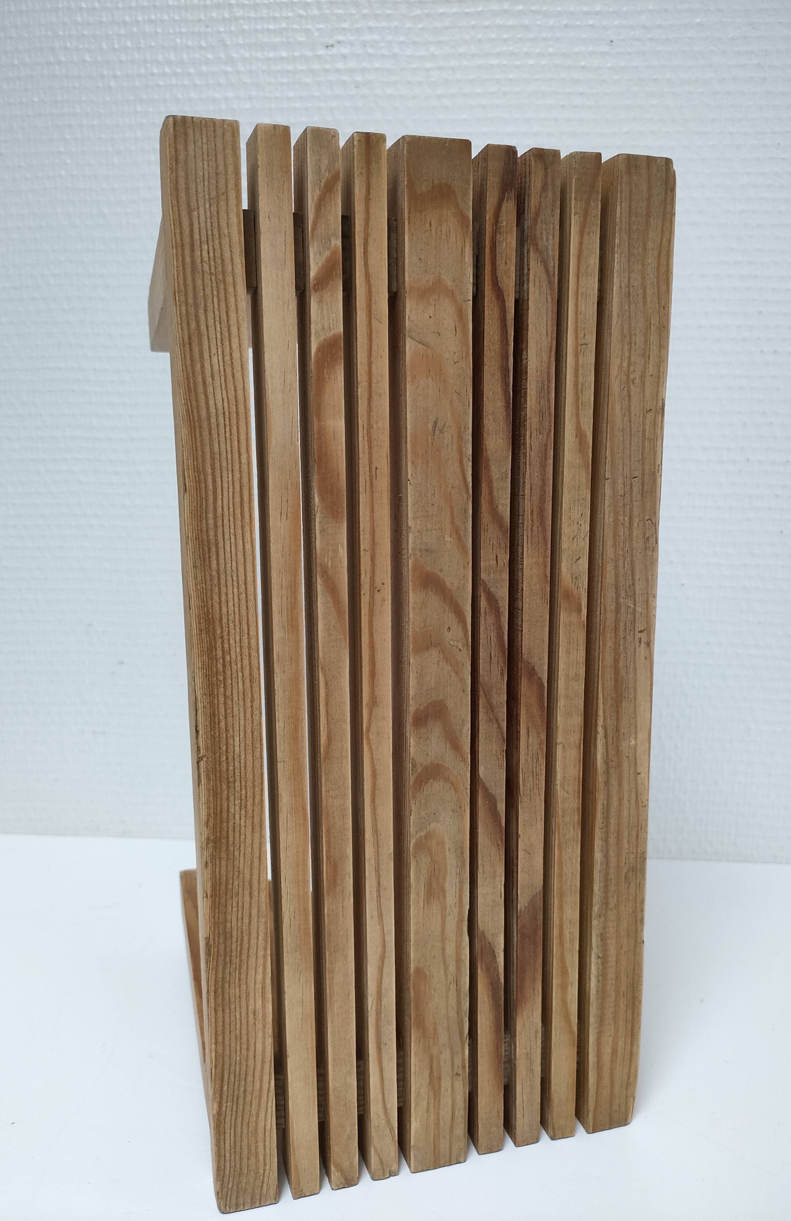 Vintage solid pine slatted low stool