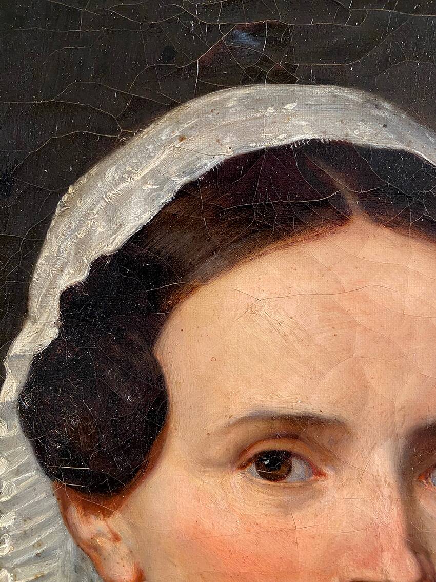 “Portrait of a woman in a black dress”, oil on canvas early 20th century