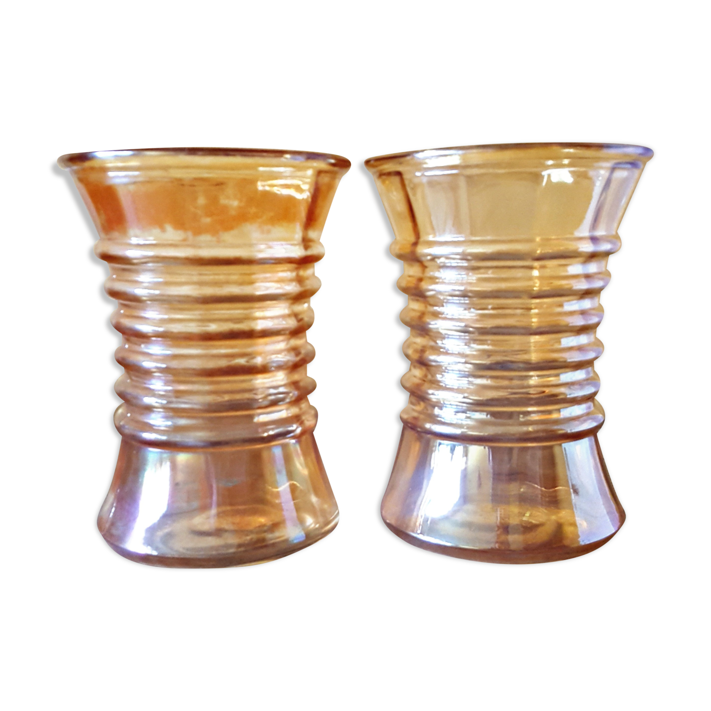 Pair of vintage orange-colored glass vases
