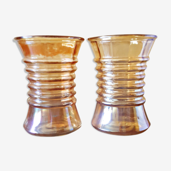 Paire de vases vintage en verre couleur orangée