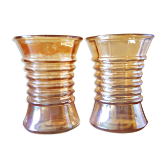 Paire de vases vintage en verre couleur orangée