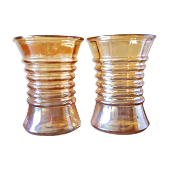 Pair of vintage orange-colored glass vases