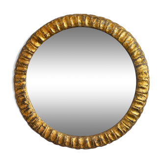 Midcentury gilded wooden sun mirror, France, 49cm