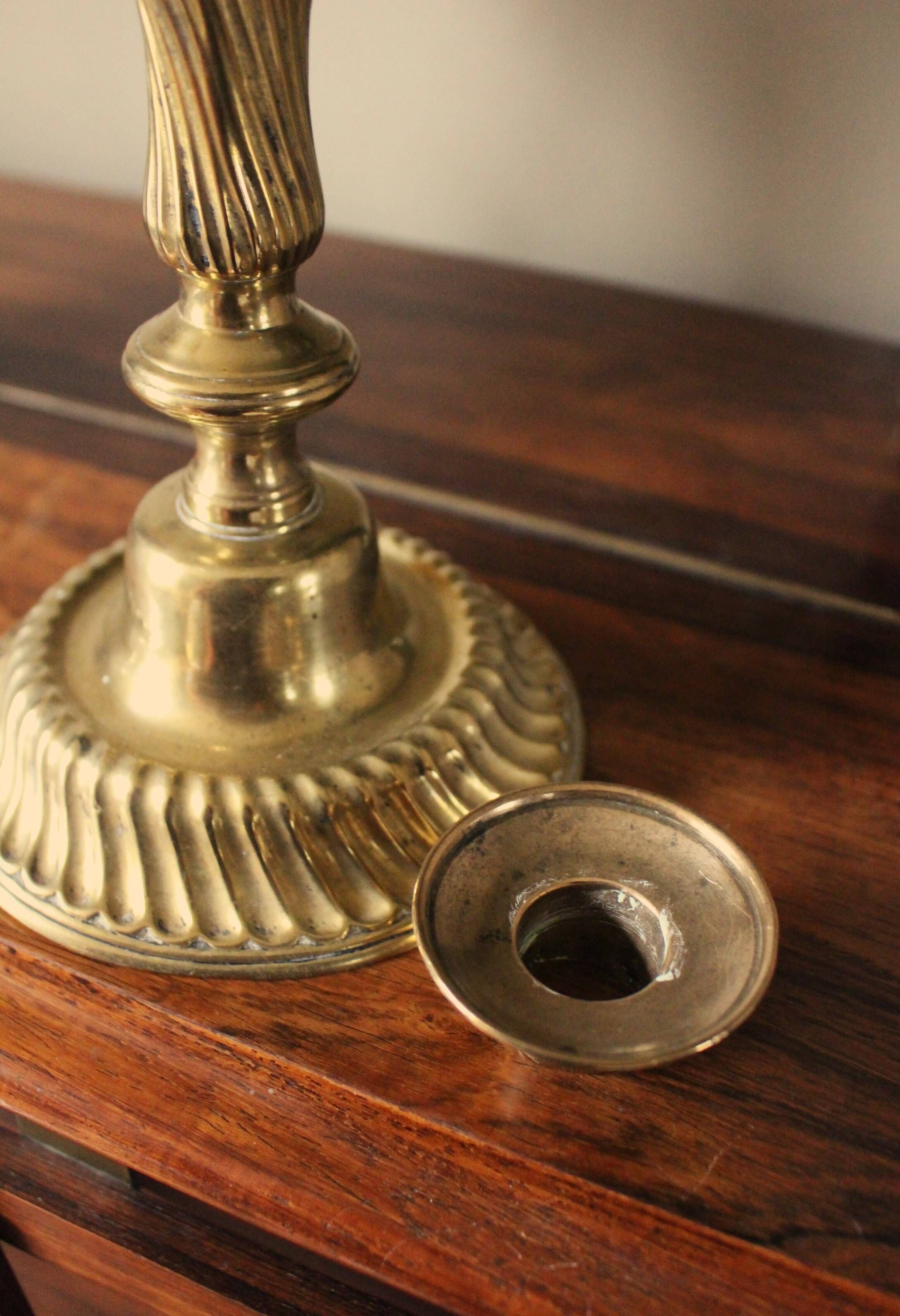Large twisted brass torch candle holder