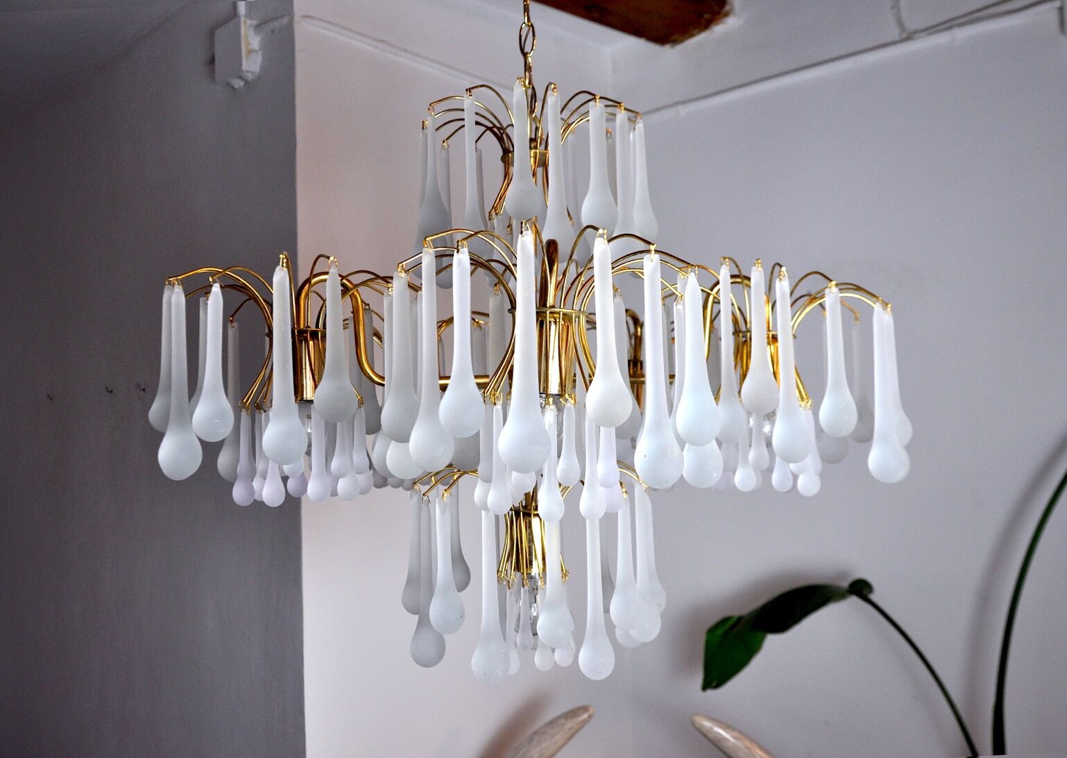 Chandelier gouttes by Venini, 5 arms, murano glass, italy, 1960