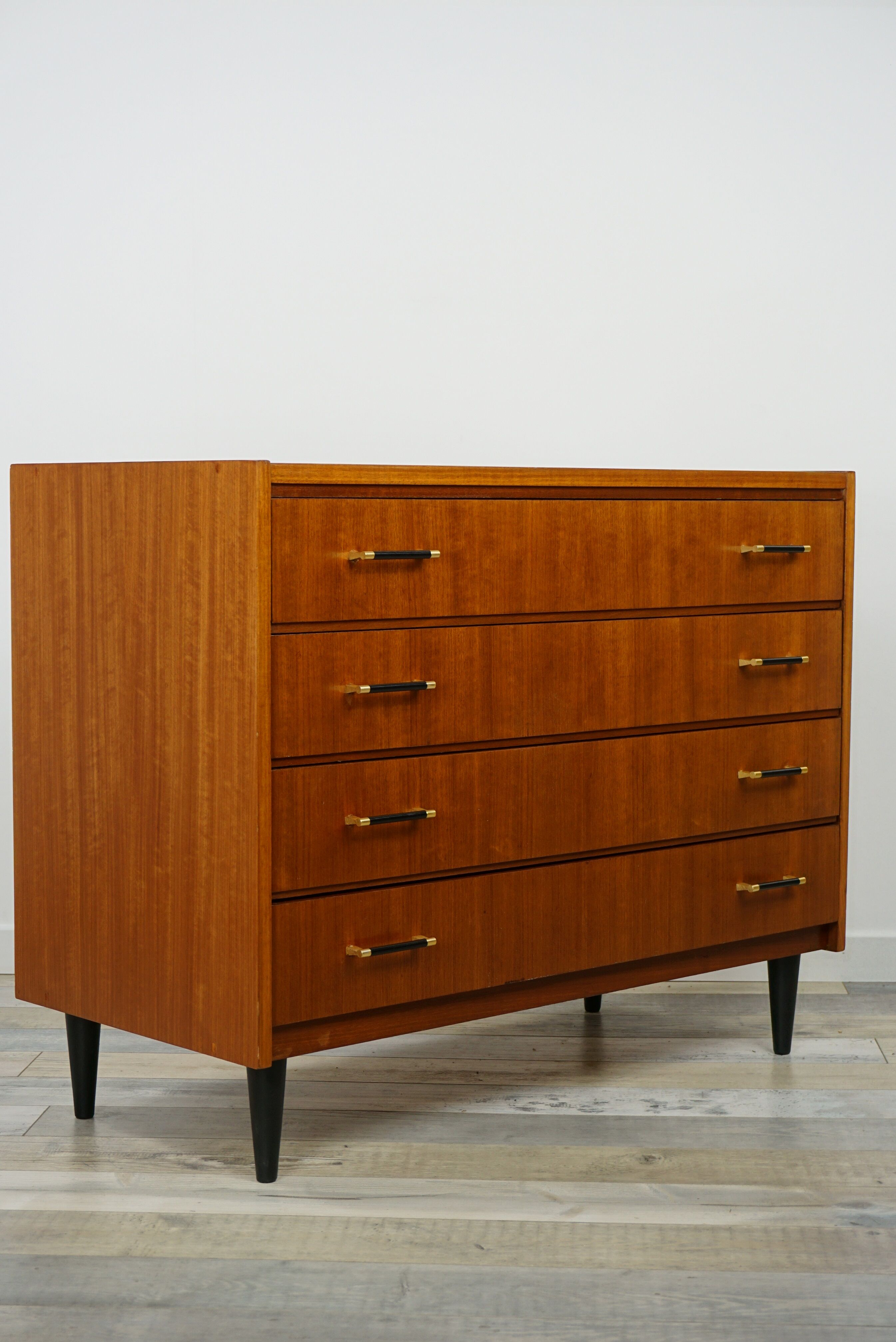60s teak and brass chest of drawers
