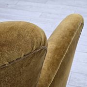 1960s, Danish 3-seater sofa, honey-yellow furniture velour, beech wood.