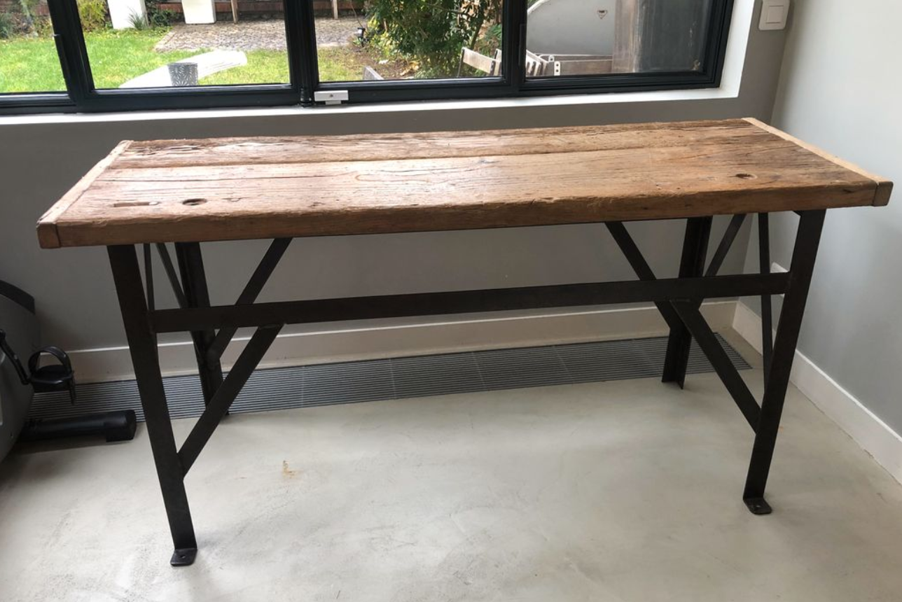 Old steel and wood workbench