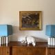 Hollywood regency set of 2 ceramic table Lamps, France 1970s