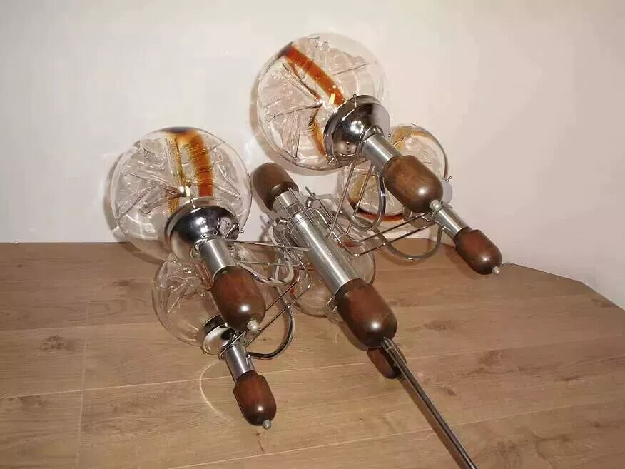 Murano glass chandelier in wood and chrome for Mazzega 60/70