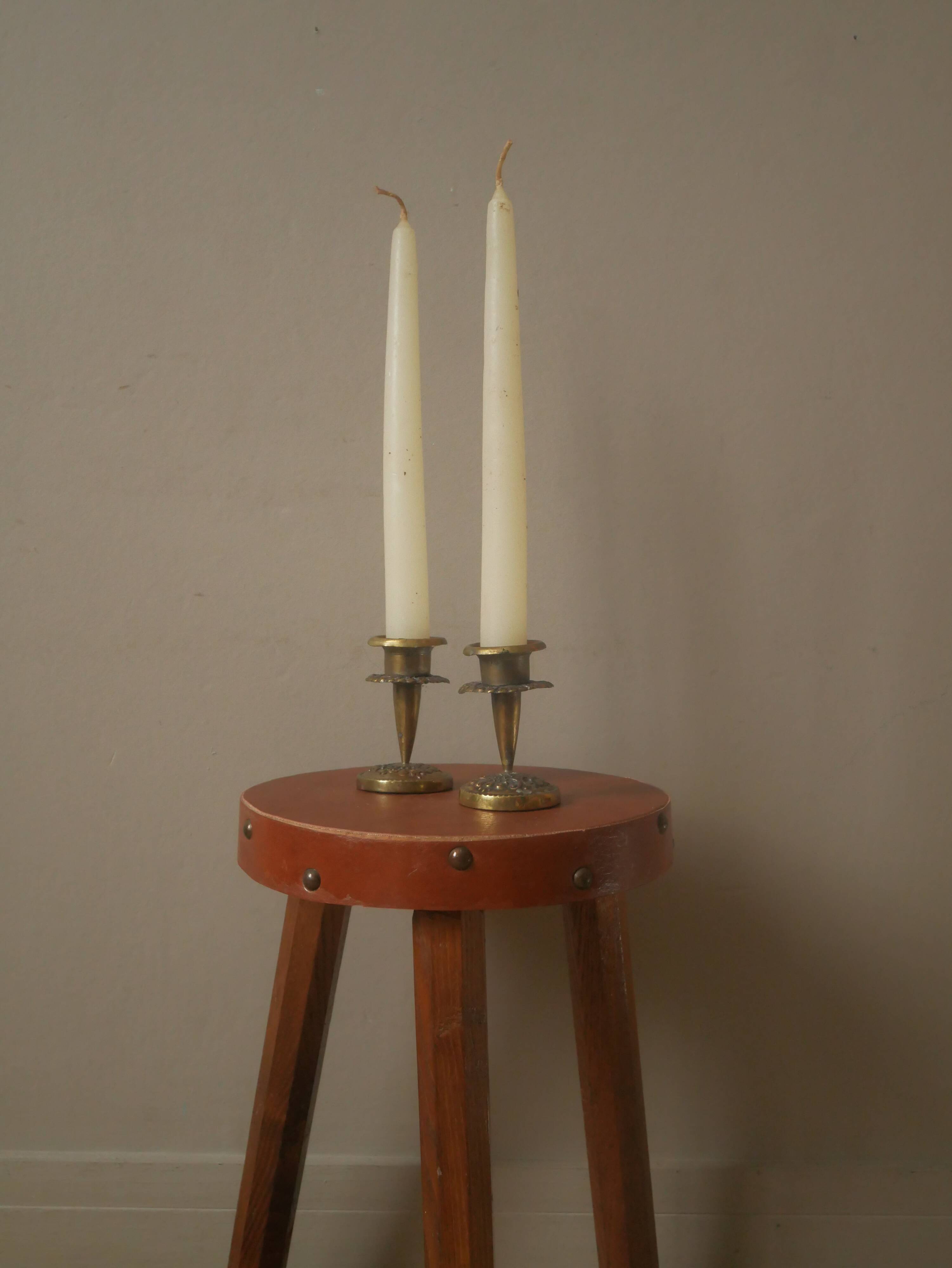 Pair of antique brass candlesticks Scandinavian country decoration gold metal candelabra candlesticks