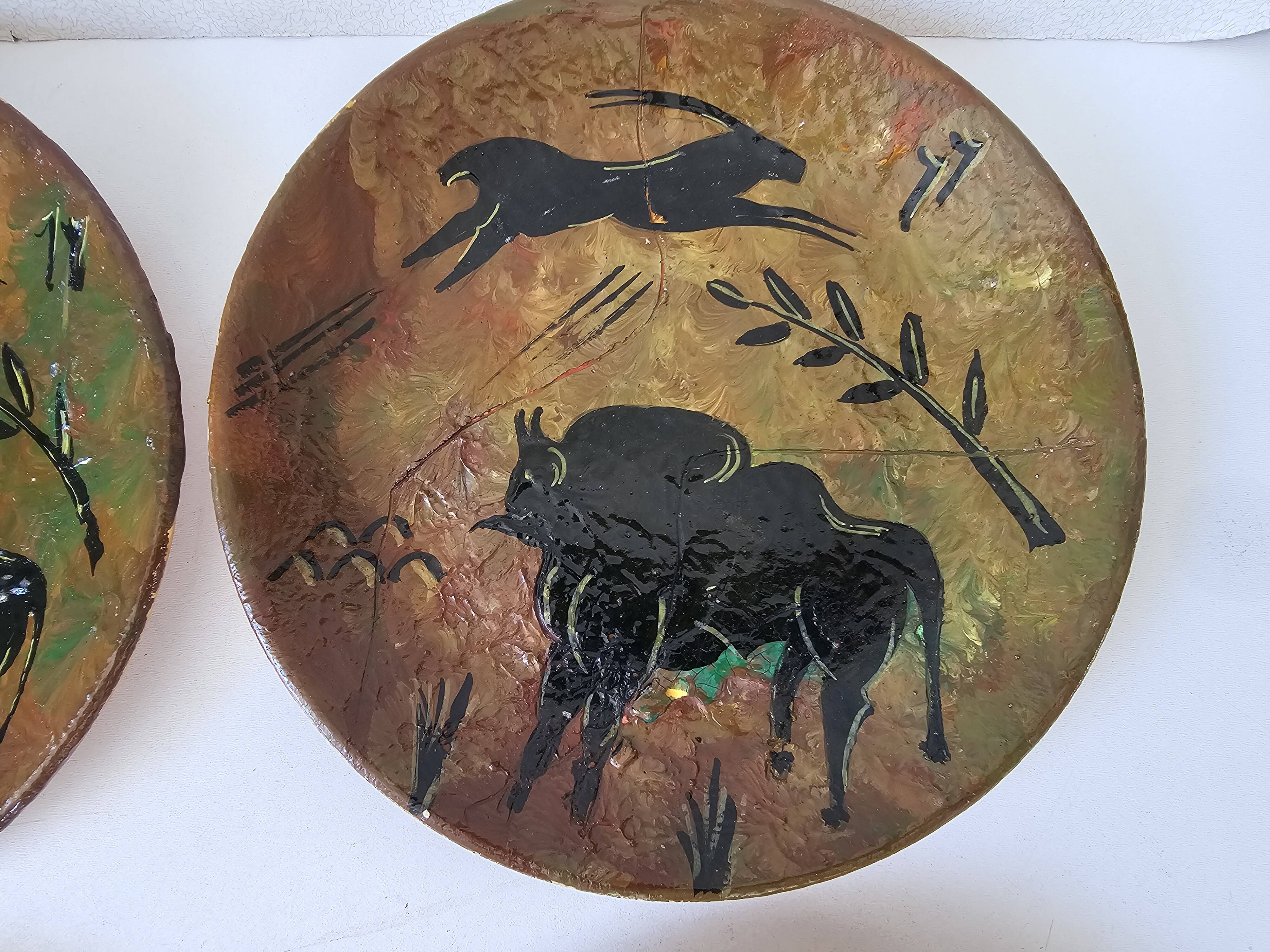 Set of 4 prehistoric rock plates Vallauris Vintage Diameter 20.