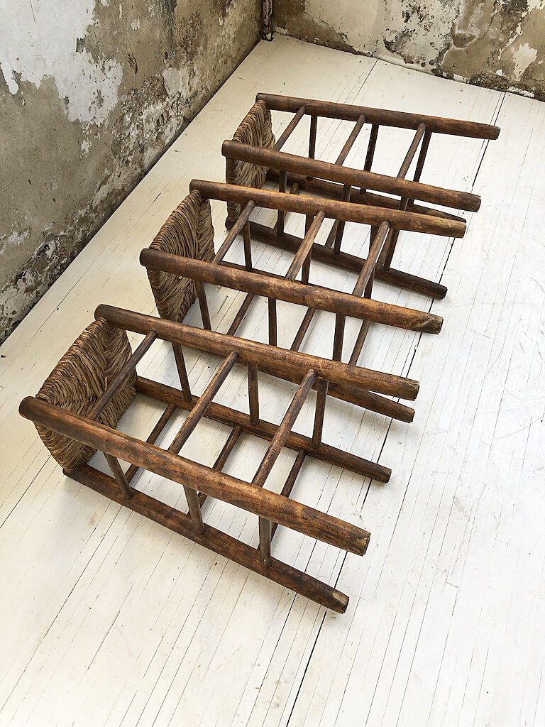 Set of 3 high straw stools