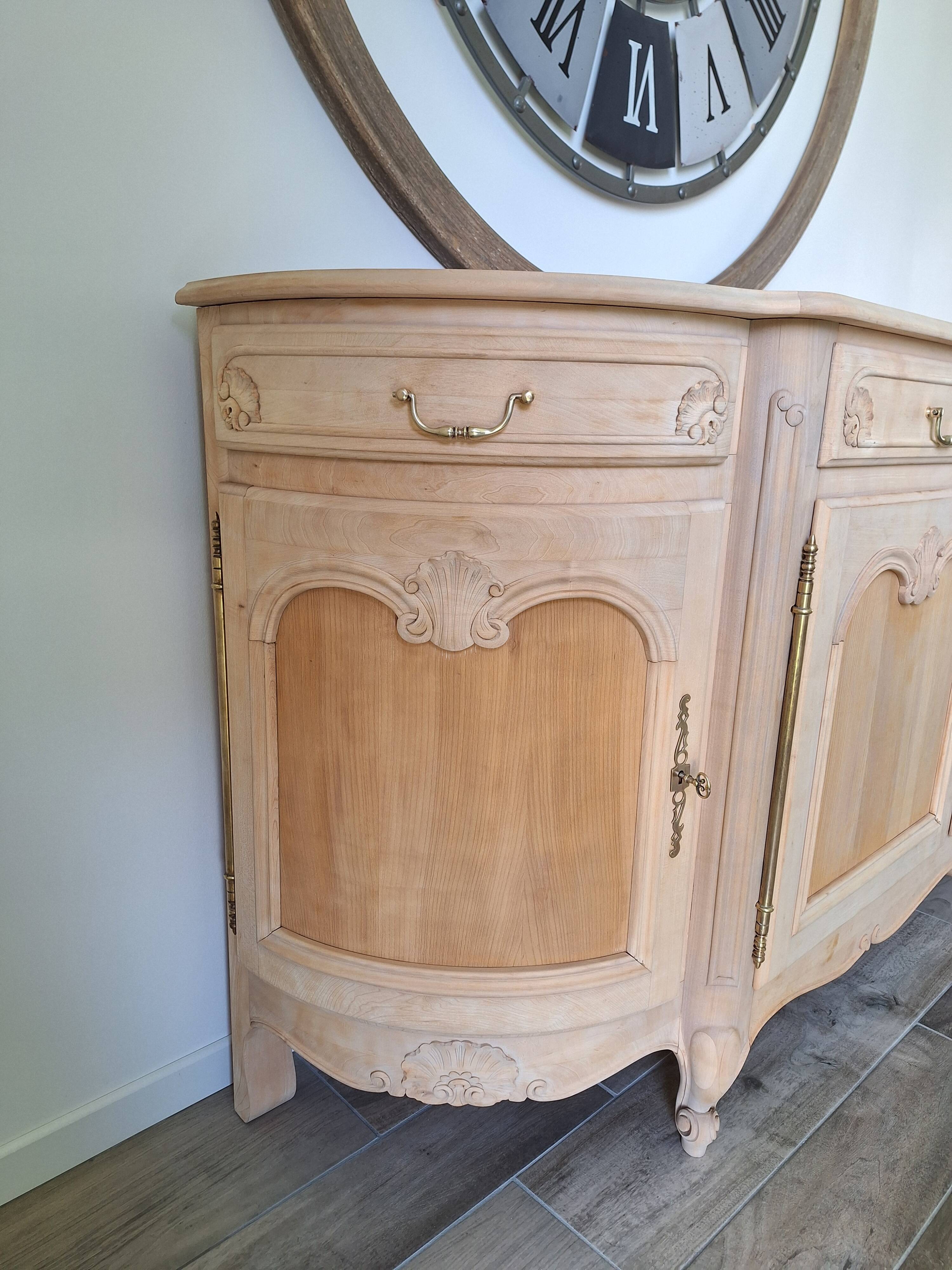 Low buffet in renovated solid cherry wood – Revisited Louis XV style – 250 cm