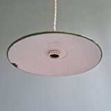 Industrial pendant light in green enamelled sheet metal, 1930s-40s