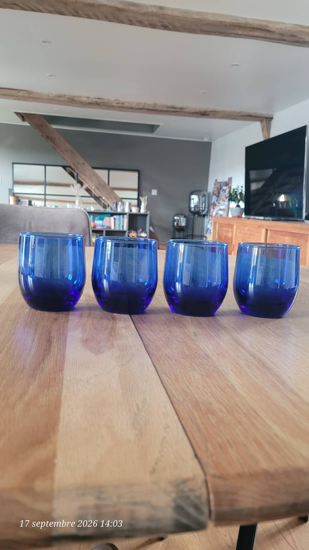 4 verres à eau bleu cobalt