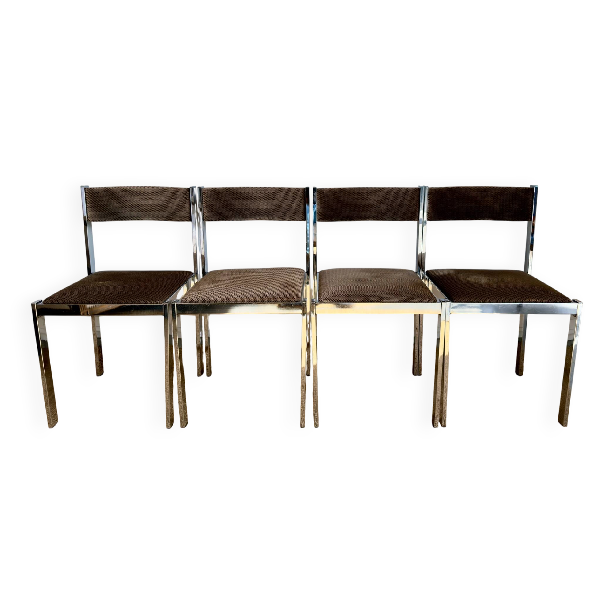 Suite de 4 chaises Sigma vintage en chrome et velours – design années 70