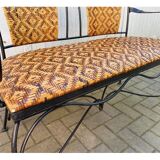 Set of vintage garden furniture sofa wrought iron and wicker, chairs & coffee table vintage 1980