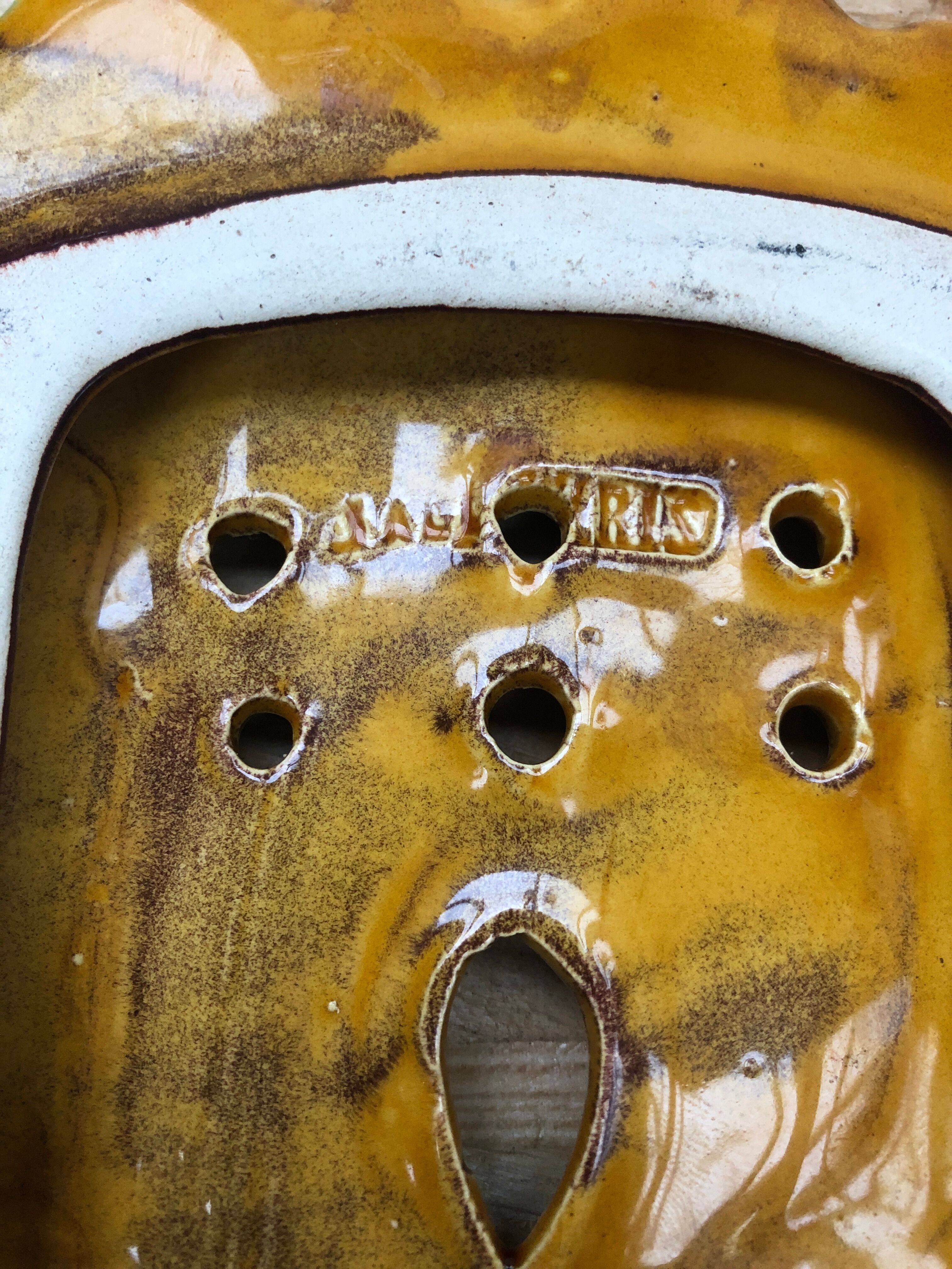 Old asparagus dish vallauris d.m. ceramic green & yellow vintage