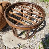 Rattan and bamboo pouf