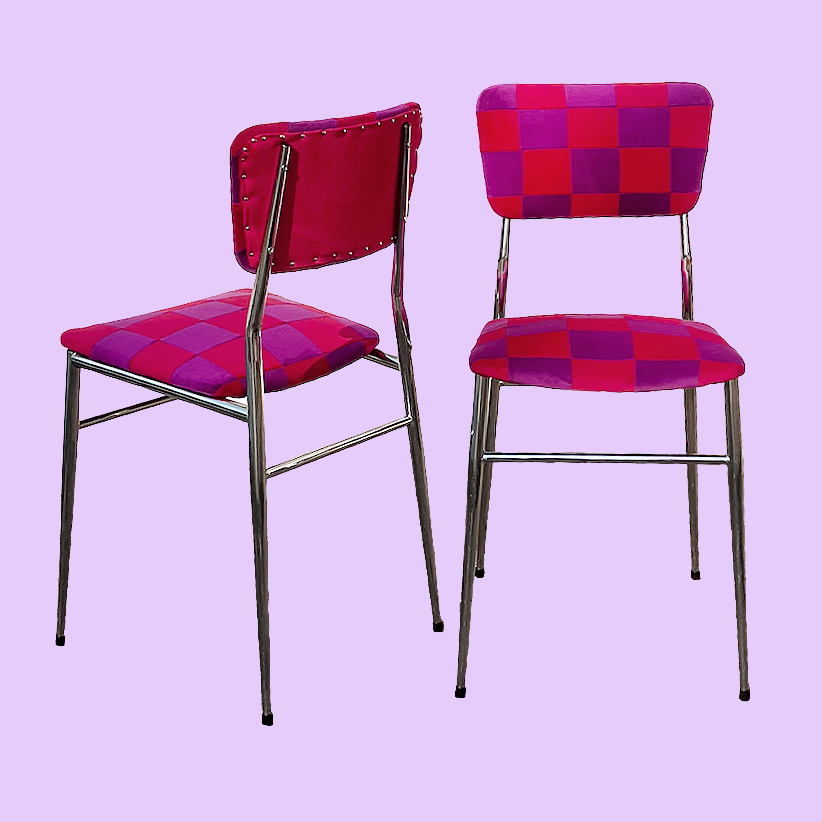 Duo of patchwork chairs checkerboard