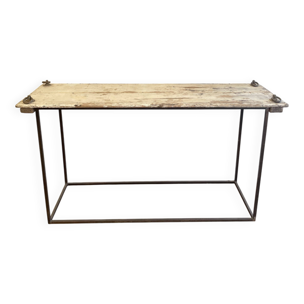 Console en teck laqué blanc