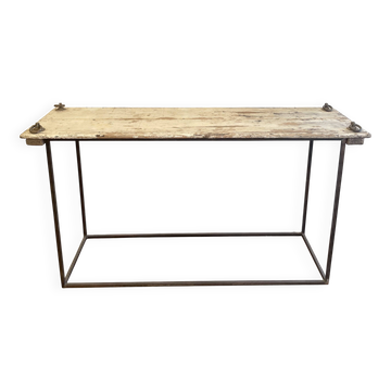 Console en teck laqué blanc