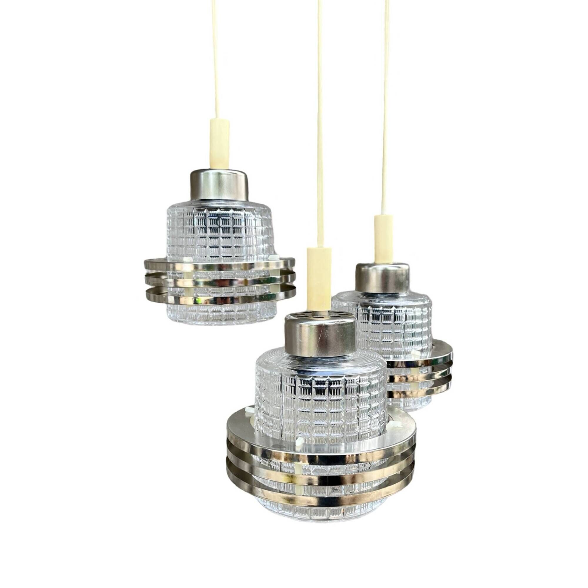 Mid-century modern cascade chandelier Pokrok Žilina, Czechoslovakia, 1970s.
