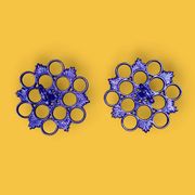 Pair of antique blue enamelled cast iron egg stands - 1960s