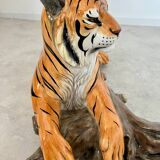 Old vintage ceramic tiger 70s Italian design lying position