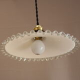 Suspension en opaline blanche et liseré transparent
