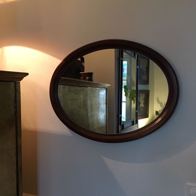Dark oak oval mirror 77x58cm