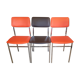 Set of 3 vintage LAFA chairs, chrome metal, orange and brown skai