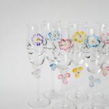 Set of 10 hand-painted champagne flutes with embossed flowers